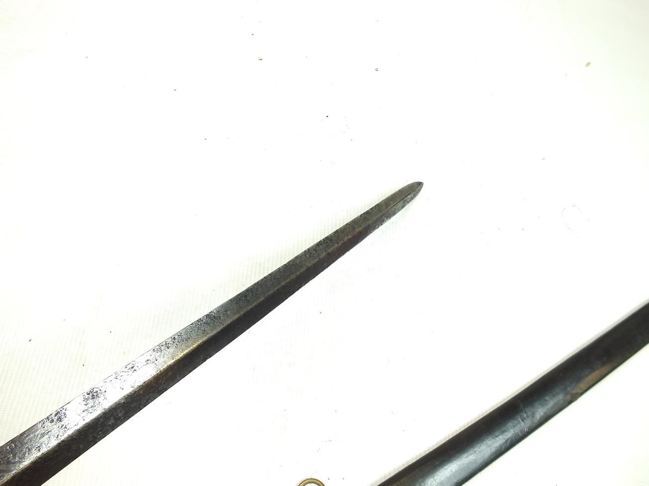 A GEORGIAN NAVAL OFFICER'S DRESS SWORD, 72.5cm flattened diamond section blade etched with scrolling - Image 6 of 21