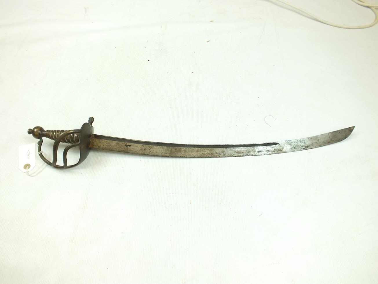 AN 18TH CENTURY STYLE BRASS HILTED INFANTRY HANGER, 62cm sharply curved fullered blade, stamped with - Image 2 of 11