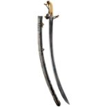 A MAMELUKE HILTED SABRE, 75cm curved clean blade retaining much original polish, ivory hilt and
