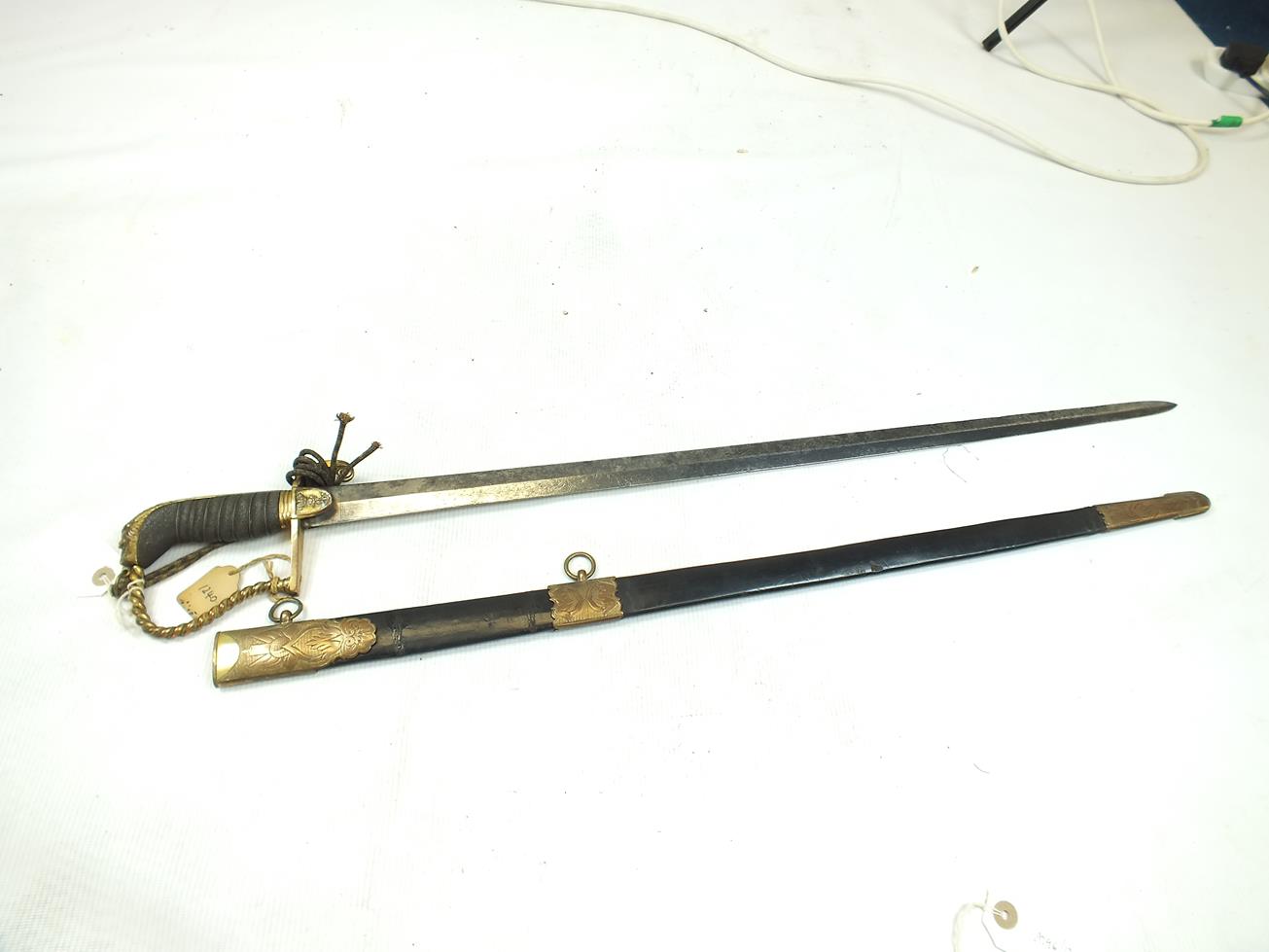 A GEORGIAN NAVAL OFFICER'S DRESS SWORD, 72.5cm flattened diamond section blade etched with scrolling - Bild 2 aus 21