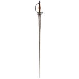 AN 18TH CENTURY STEEL HILTED SMALLSWORD, 84cm triangular section incurved colichemarde blade,