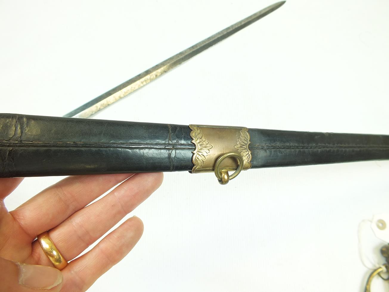 A GEORGIAN NAVAL OFFICER'S DRESS SWORD, 72.5cm flattened diamond section blade etched with scrolling - Image 20 of 21