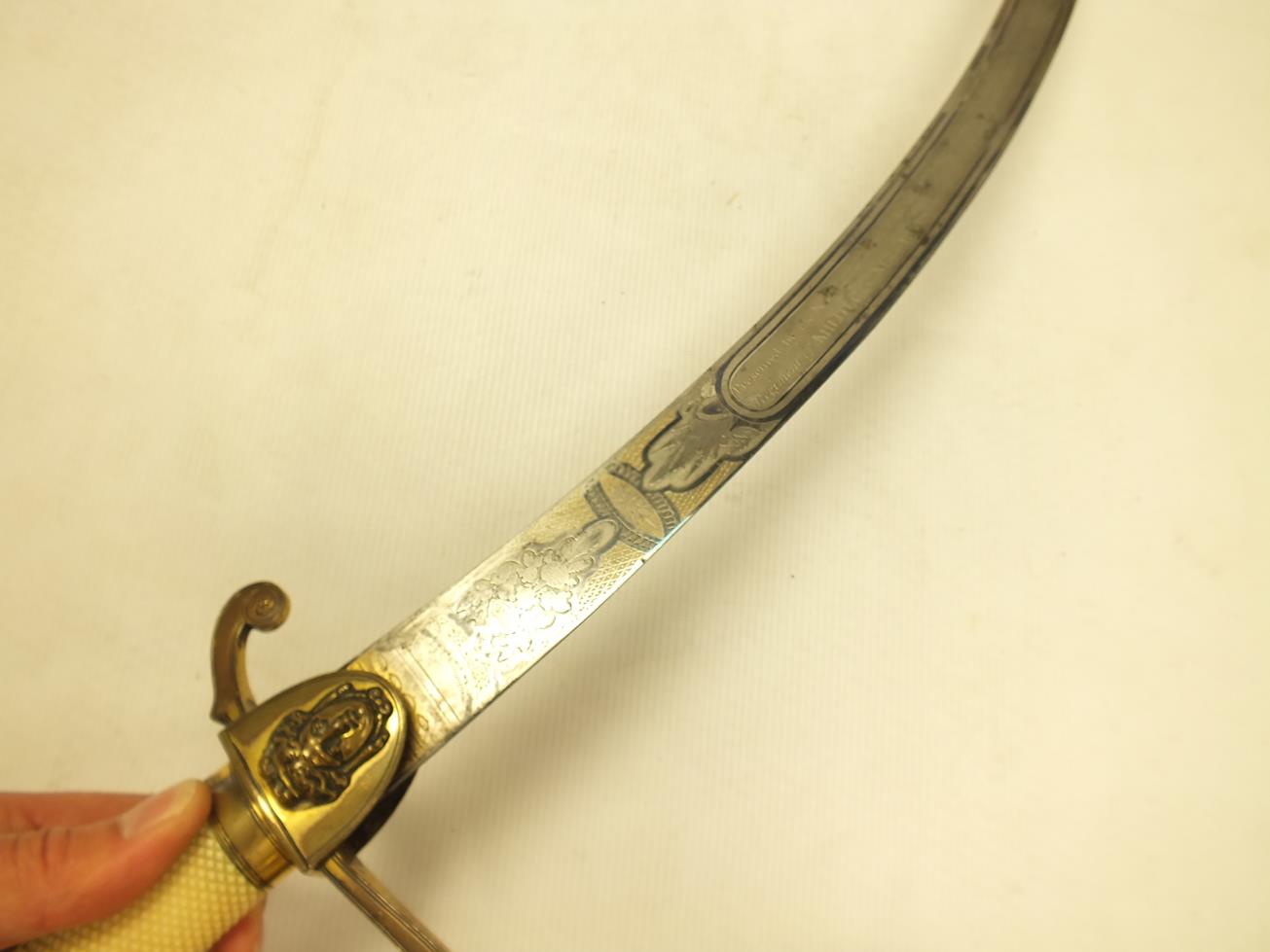 A GEORGIAN OFFICER'S PRESENTATION SWORD OF THE DURHAM MILITIA BY BRUNN, 77cm sharply curved blade, - Image 21 of 23