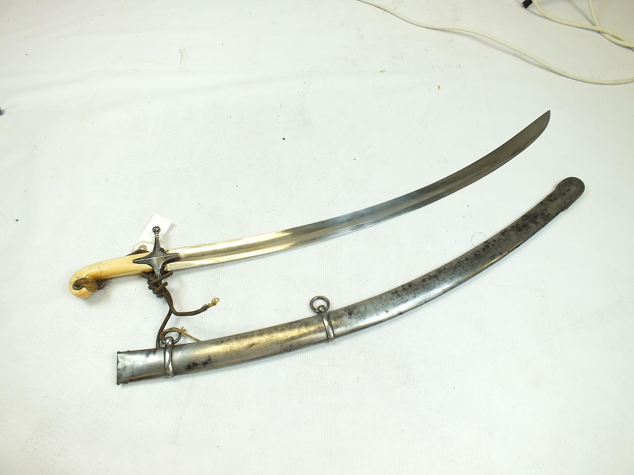 A MAMELUKE HILTED SABRE, 75cm curved clean blade retaining much original polish, ivory hilt and - Image 2 of 17