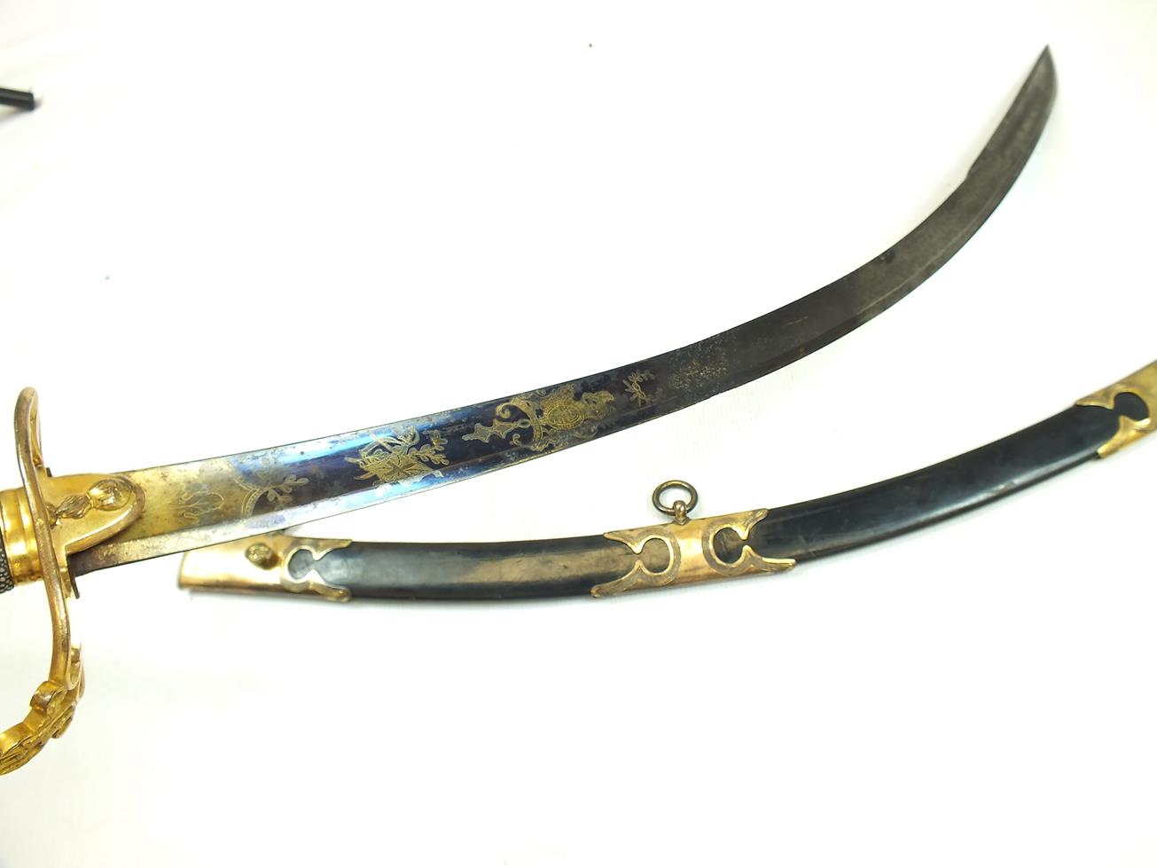 AN 1803 PATTERN GRENADIER OFFICER'S SWORD, 79cm curved blade with clipped back point, decorated with - Image 3 of 24