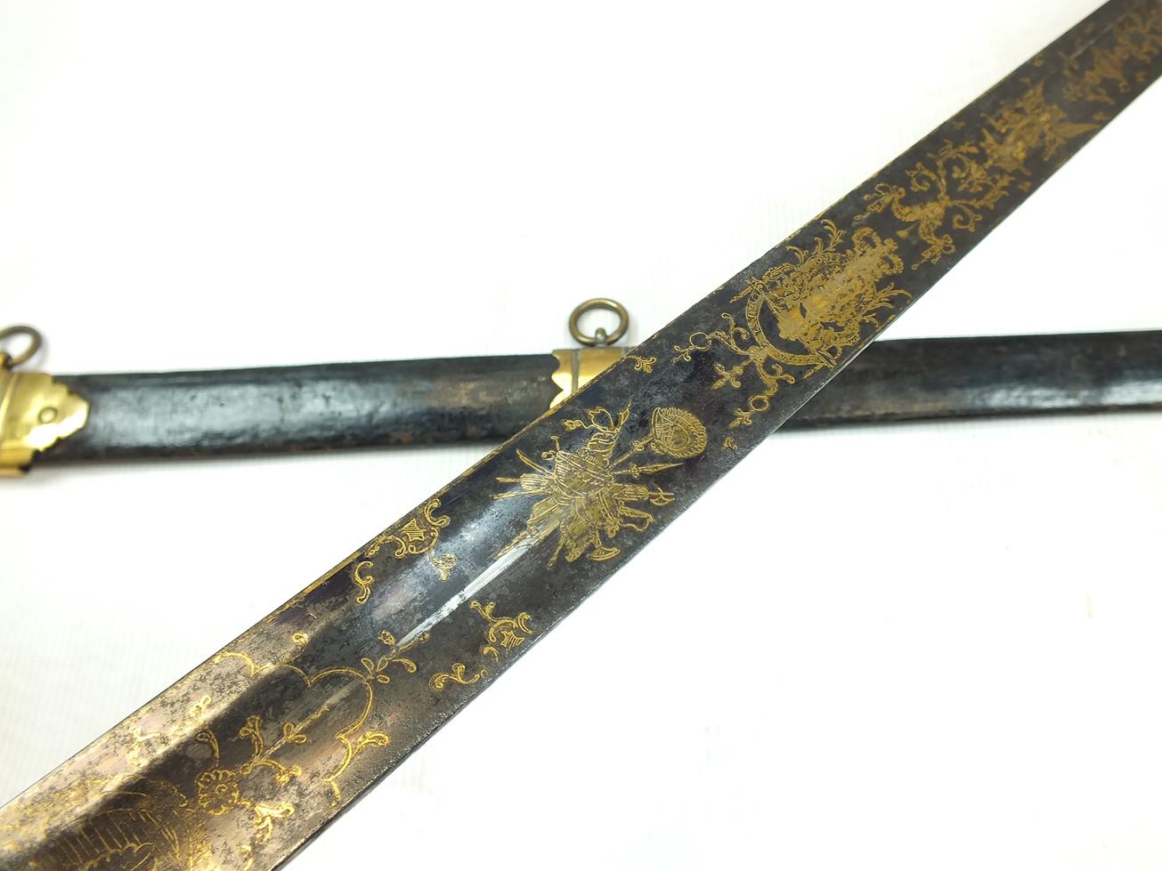 A 1796 PATTERN HEAVY CAVALRY OFFICER'S DRESS SWORD, 87.5cm broad blade profusely decorated with - Image 13 of 25