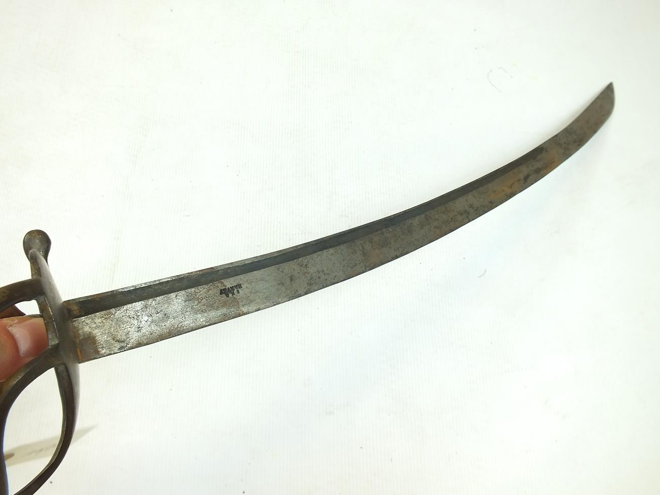 AN 18TH CENTURY STYLE BRASS HILTED INFANTRY HANGER, 62cm sharply curved fullered blade, stamped with - Image 3 of 11