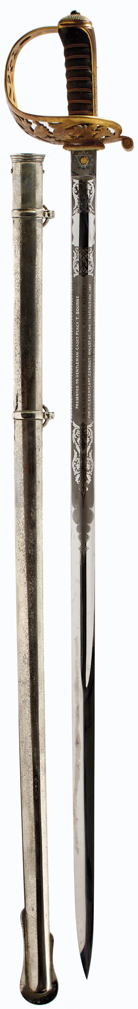 A SCARCE AND GOOD EXAMPLE OF THE ROYAL MILITARY ACADEMY PRESENTATION SWORD, 83.5cm pristine blade by