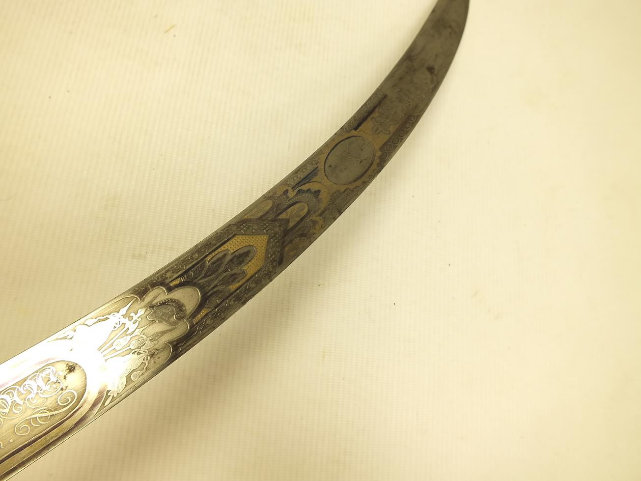 A GEORGIAN OFFICER'S PRESENTATION SWORD OF THE DURHAM MILITIA BY BRUNN, 77cm sharply curved blade, - Image 23 of 23