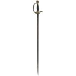 A CONTINENTAL ARTILLERY OFFICER'S SWORD, 80cm fullered blade, patinated, regulation copper gilt