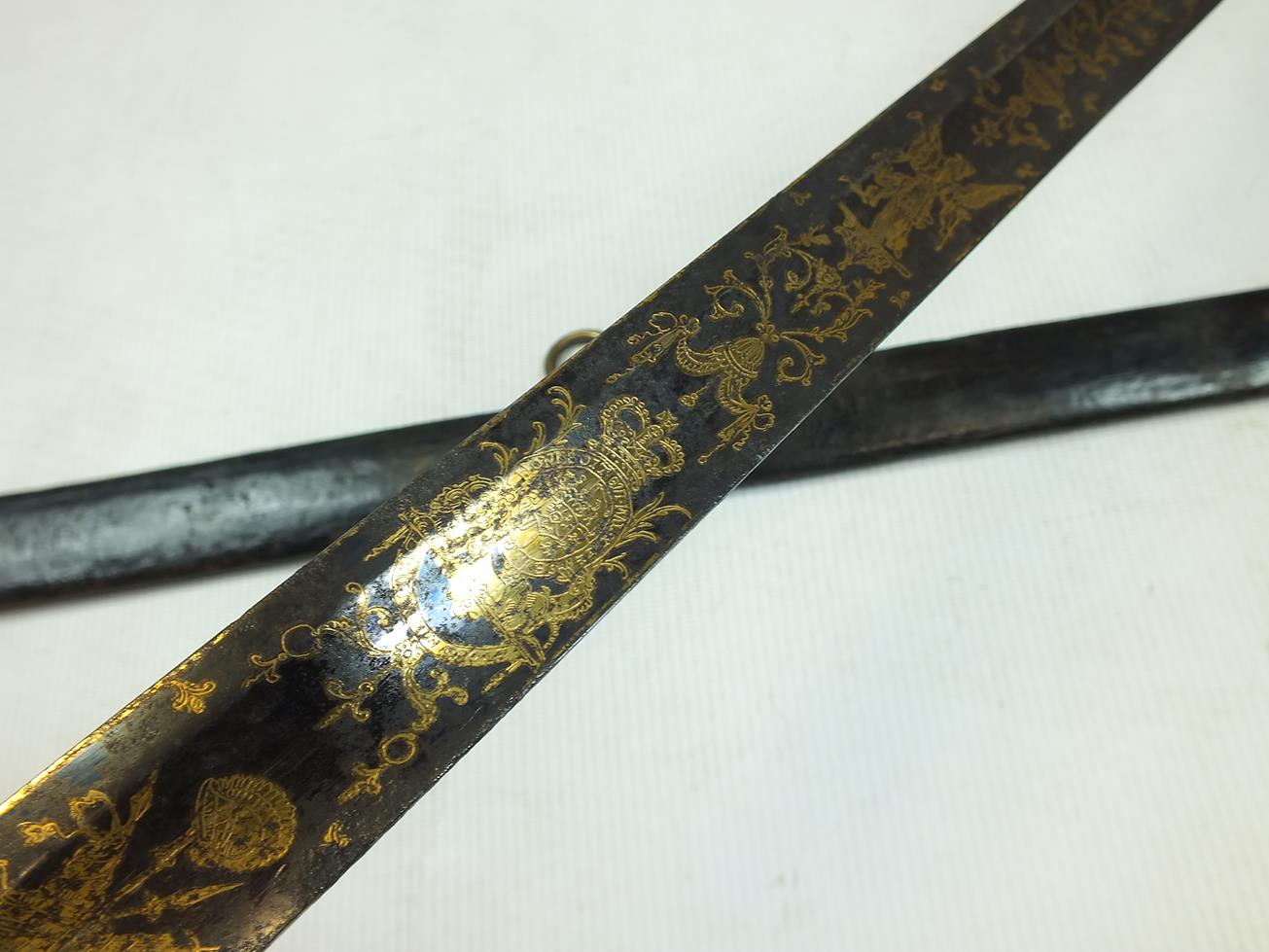 A 1796 PATTERN HEAVY CAVALRY OFFICER'S DRESS SWORD, 87.5cm broad blade profusely decorated with - Image 11 of 25