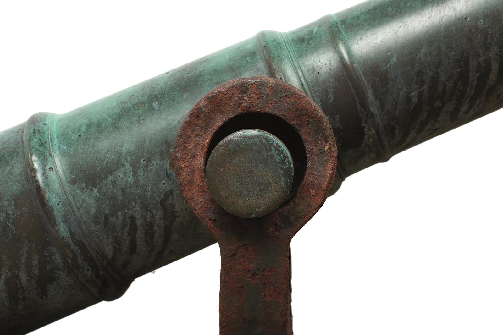 A PAIR OF AMERICAN SWIVEL MOUNTED BRONZE CANNON, 35.75inch five-stage barrels with swollen 15/ - Image 4 of 20