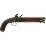 A .650 CALIBRE FLINTLOCK OFFICER'S PISTOL BY CLARKE, 9inch sighted octagonal barrel, the stepped