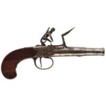A 54-BORE FLINTLOCK BOXLOCK QUEEN ANNE POCKET PISTOL BY GUY, 2.25inch three-stage turn-off cannon
