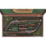 A FINE CASED PAIR OF 40-BORE PERCUSSION DUELLING OR TARGET PISTOLS BY PURDEY, 10inch sighted