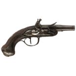 A FRENCH 120-BORE RIFLED QUEEN ANNE FORM POCKET PISTOL, 2inch turn-off three-stage cannon barrel,