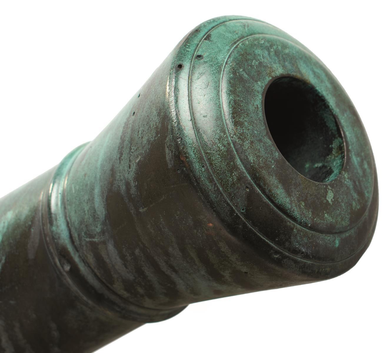 A PAIR OF AMERICAN SWIVEL MOUNTED BRONZE CANNON, 35.75inch five-stage barrels with swollen 15/ - Image 3 of 20