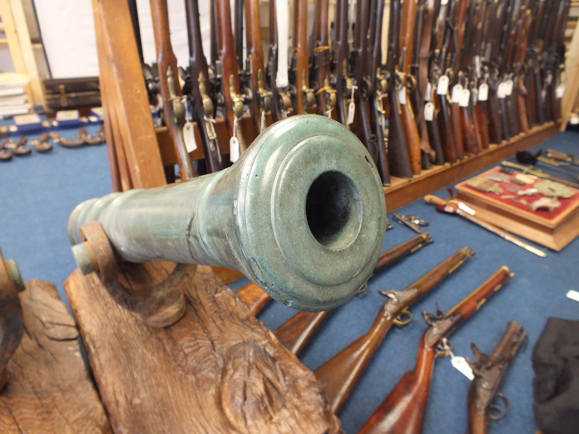 A PAIR OF AMERICAN SWIVEL MOUNTED BRONZE CANNON, 35.75inch five-stage barrels with swollen 15/ - Image 9 of 20