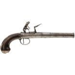 A PAIR OF 22-BORE FLINTLOCK QUEEN ANNE PISTOLS BY RONALD, 5inch three-stage barrels, border and