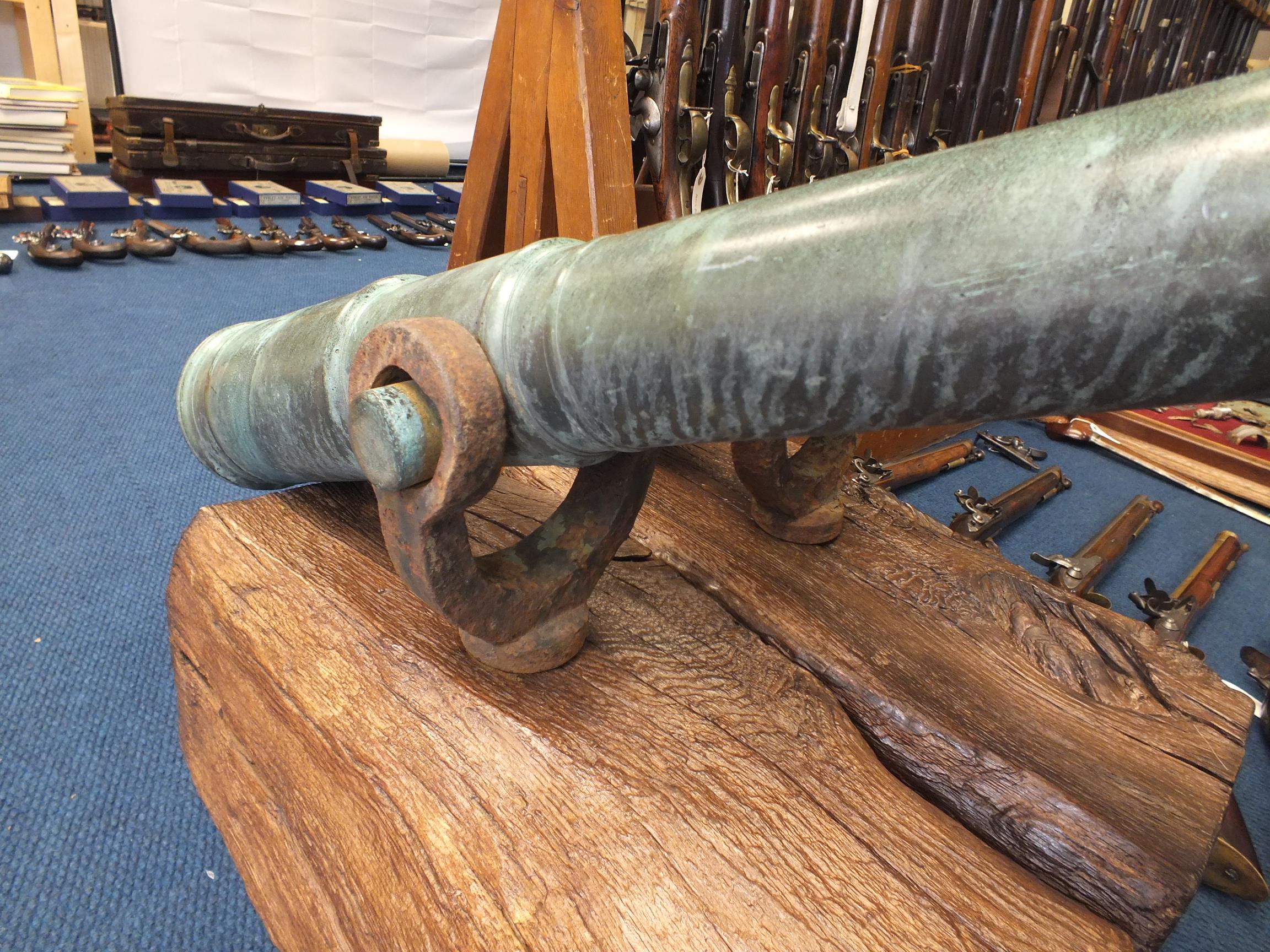 A PAIR OF AMERICAN SWIVEL MOUNTED BRONZE CANNON, 35.75inch five-stage barrels with swollen 15/ - Image 10 of 20