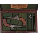 A LATER CASED PAIR OF 54-BORE PERCUSSION BOXLOCK POCKET PISTOLS, 1.75inch turn-off barrels, border