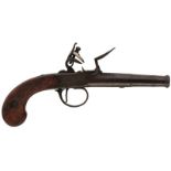 A 54-BORE FLINTLOCK BOXLOCK QUEEN ANNE POCKET PISTOL BY BRAZIER, 2.75inch three-stage cannon barrel,