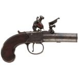 A CRISP 40-BORE FLINTLOCK RIFLED BOXLOCK POCKET PISTOL BY BARBER OF NEWARK, 1.75inch barrel engraved