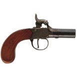 A 54-BORE PERCUSSION BOXLOCK POCKET PISTOL BY EGG, 1.75inch blued turn-off barrel, border and scroll