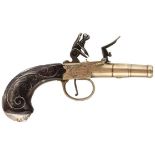 A FLINTLOCK BOXLOCK PAKTONG POCKET PISTOL BY JOSEPH GREENSILL, 1.5inch turn-off cannon barrel,