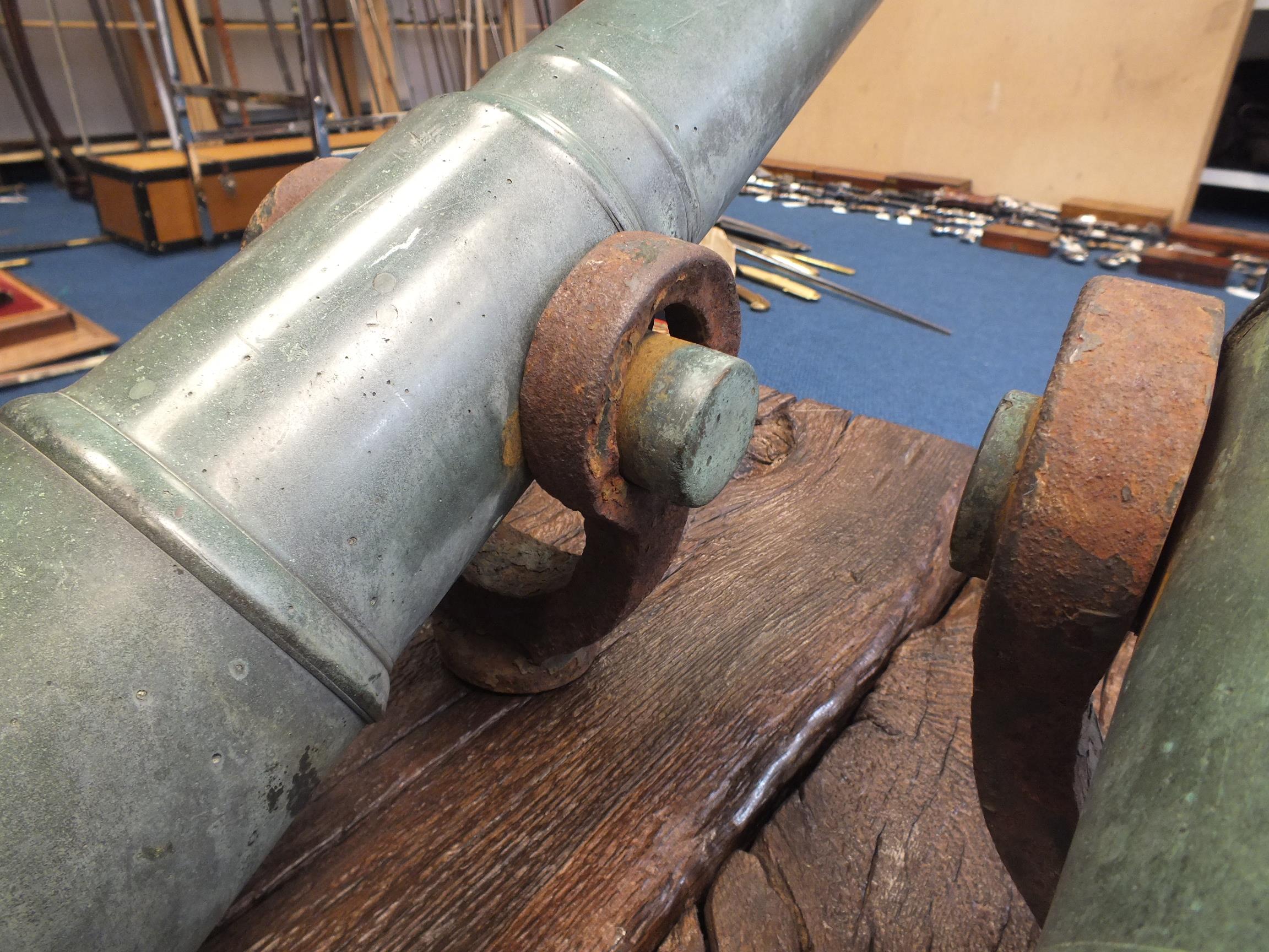 A PAIR OF AMERICAN SWIVEL MOUNTED BRONZE CANNON, 35.75inch five-stage barrels with swollen 15/ - Image 17 of 20