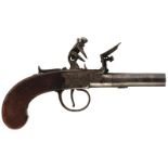 AN 80-BORE FLINTLOCK BOXLOCK POCKET PISTOL BY THOMAS, 2.25inch turn-off barrel, border engraved