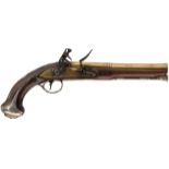 A PAIR OF 20-BORE FLINTLOCK COACHING PISTOLS BY HADLEY, 8inch two-stage brass barrels engraved