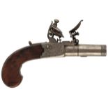 A CRISP PAIR OF 54-BORE FLINTLOCK BOXLOCK POCKET PISTOLS BY STEVENS, 1.75inch turn-off barrels,