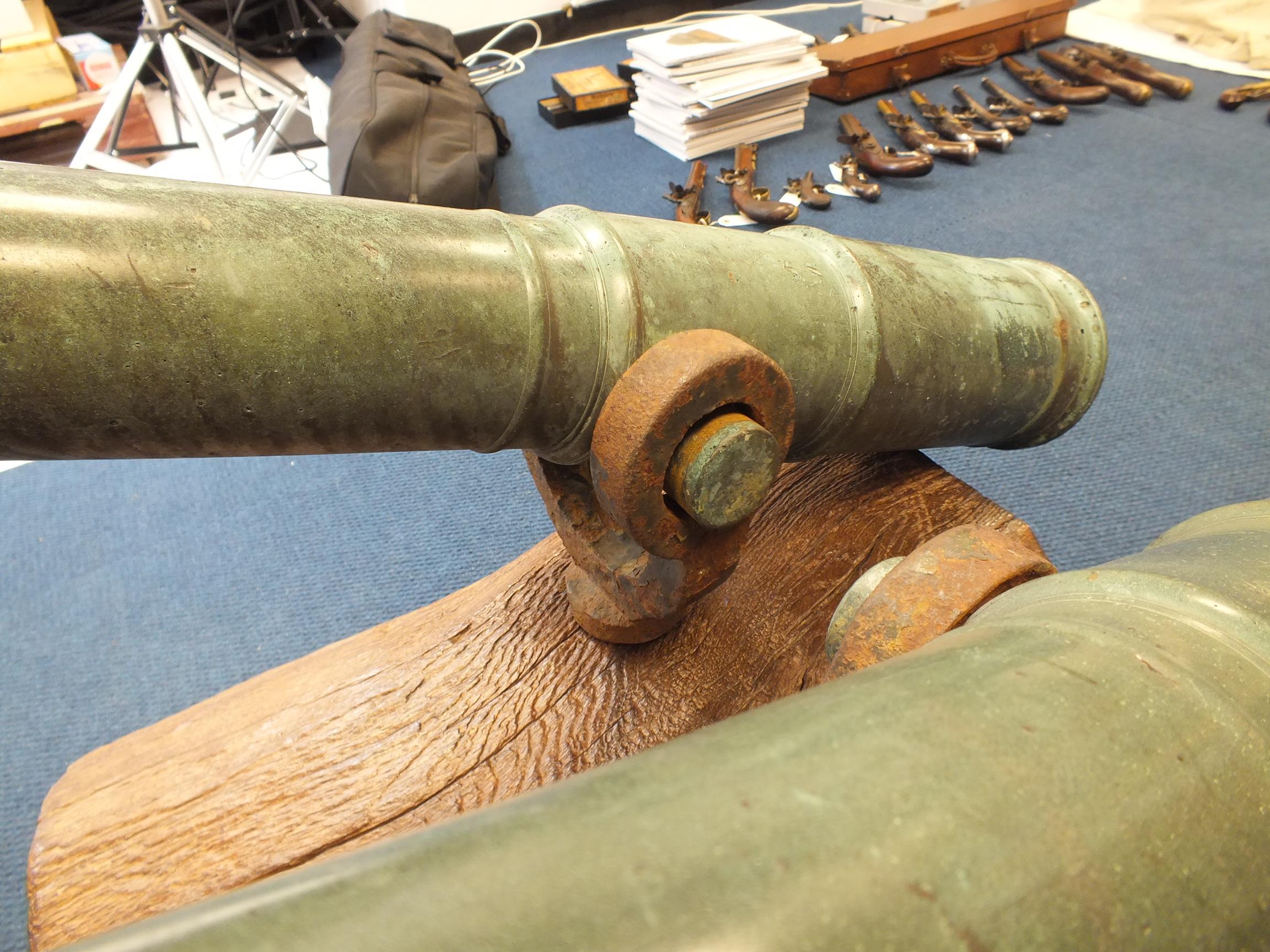 A PAIR OF AMERICAN SWIVEL MOUNTED BRONZE CANNON, 35.75inch five-stage barrels with swollen 15/ - Image 20 of 20