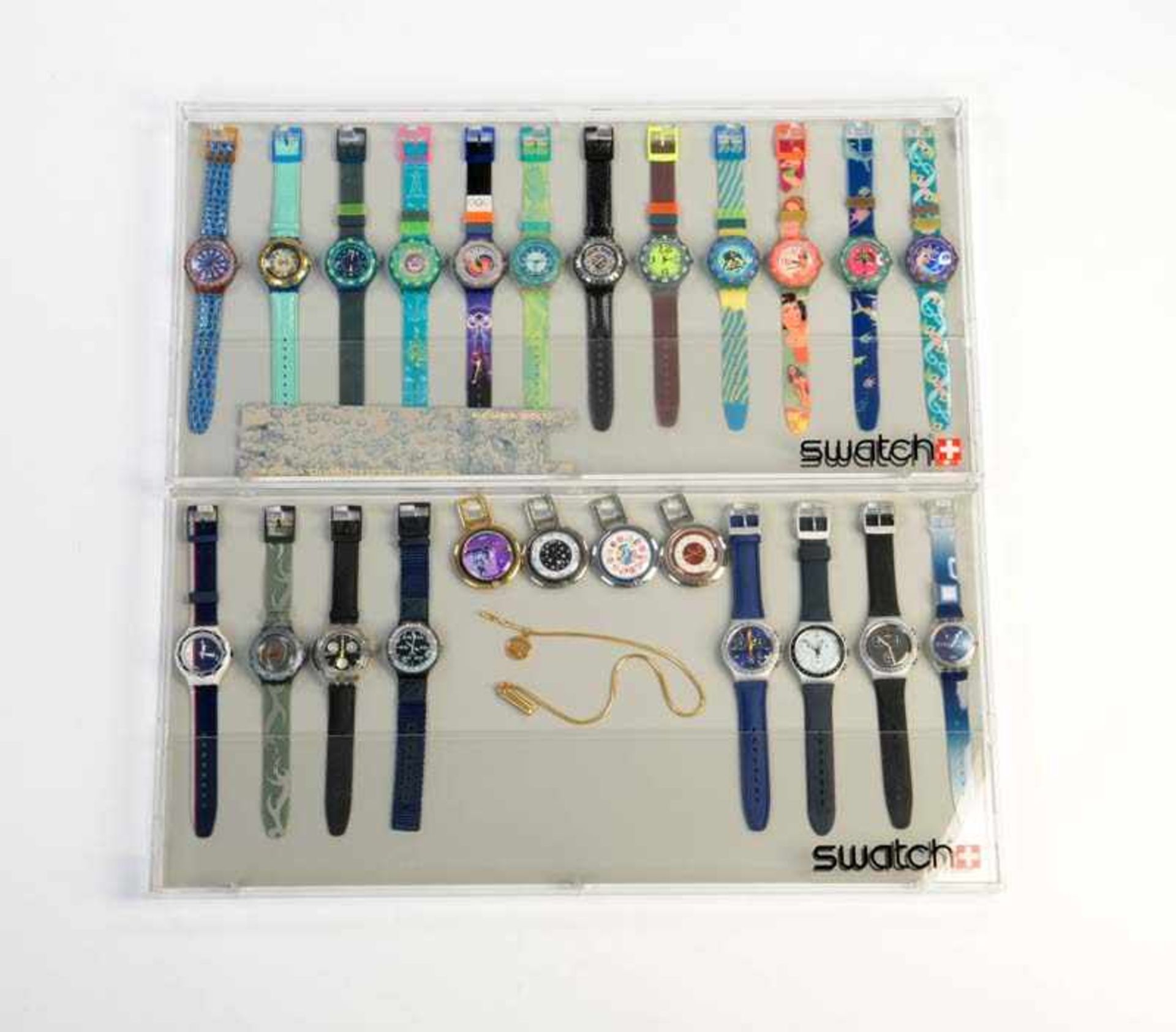 Swatch, 2 Displays mit 24 Uhren, Swiss made, neuwertig Swatch, 2 Displays wih 24 Watches, Swiss