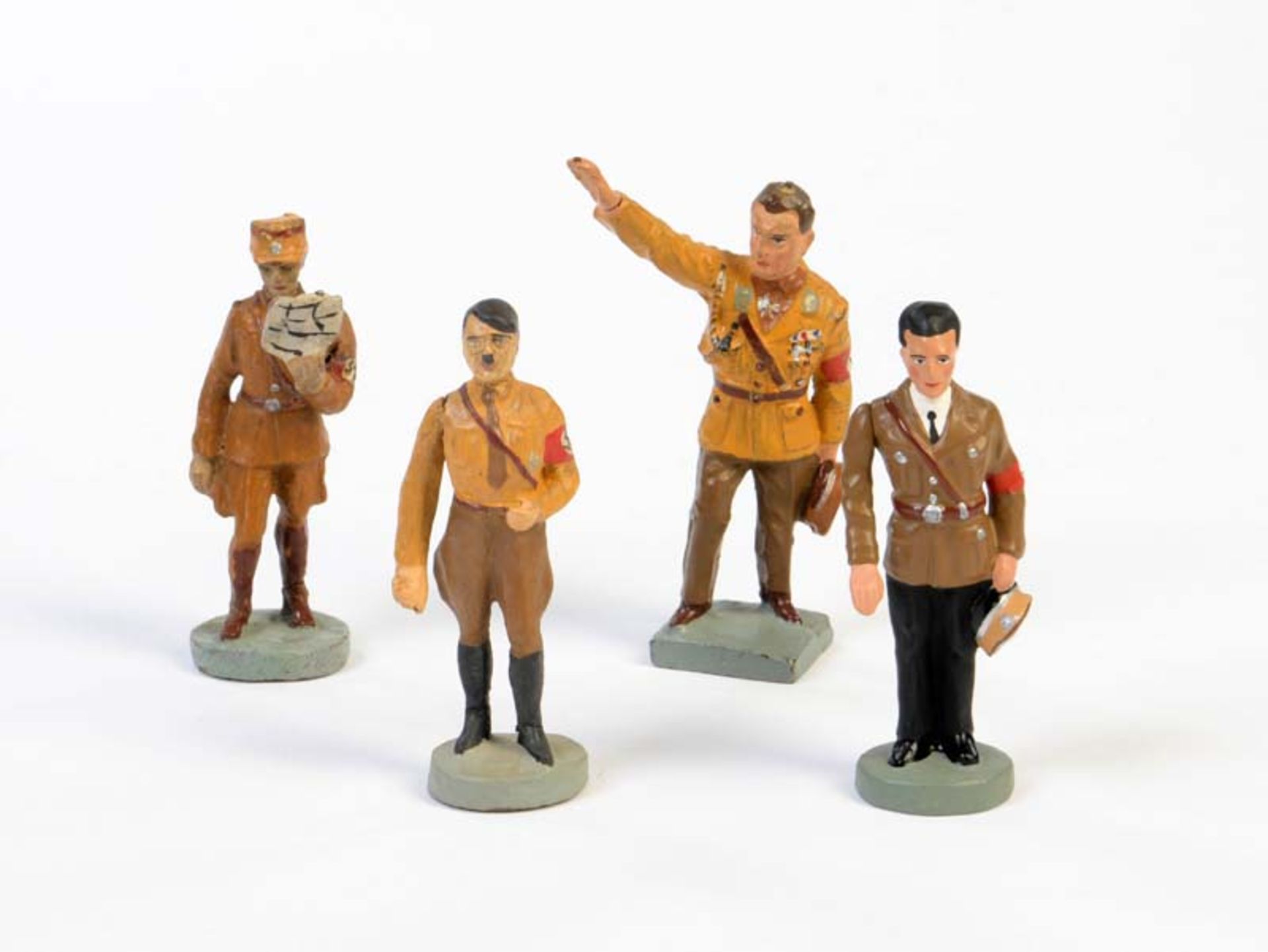 Elastolin, Lineol: 4 politische Figuren, Germany VK, 7 cm, Masse, Goebbels Reproduktion ?, Z 2-3