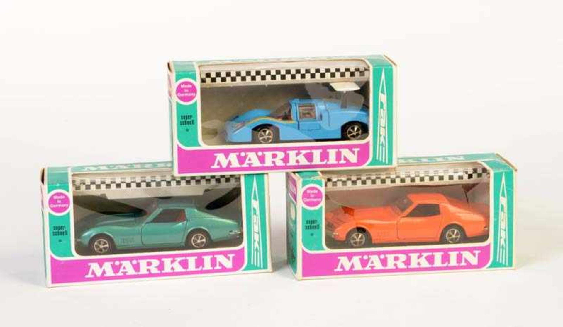 Marklin, 2x Chevrolet Corvette + Chaparral, W.-Gemany, 1:43, Druckguss, Okt Z 1-2, Z 1 Marklin, 2x