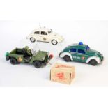 Solido u.a., 2x VW Käfer Polizei, Tekno Motor + Militär Jeep DDR, 10-25 cm, GemBw, gemischter