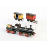 Märklin, Personenzug uralt, Lok 1020 mit Tender + 2 Personenwagen, Germany VK, Spur 0, Blech, UW ok,