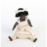 Schwarze Porzellan Masse Puppe, Germany VK, 24 cm, gemarkt am Hals +12, Gliederkörper aus Porzellan,