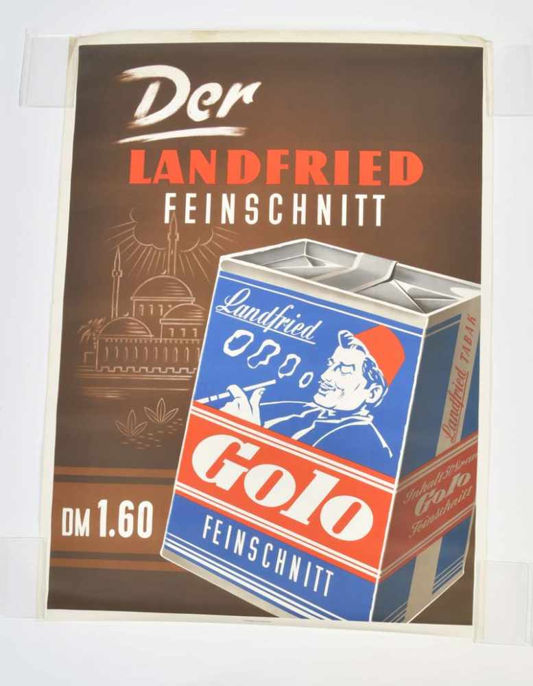 Plakat Landfried Zigaretten "Der Landfried Feinschnitt", W.-Germany, 83,5x120 cm, 50er Jahre, Z 1-