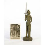 Lineol ?, Statue "Brandenburger Roland", Germany VK, 30 cm, Masse, min. LM, mit Ansichtskarte, Z