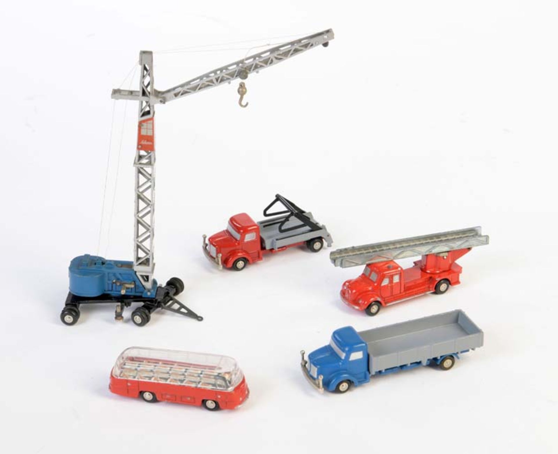 Schuco, 5x Piccolo (Kran, Krupp LKW, Mercedes, Bus u.a.), W.-Germany, Originale der 60er Jahre,