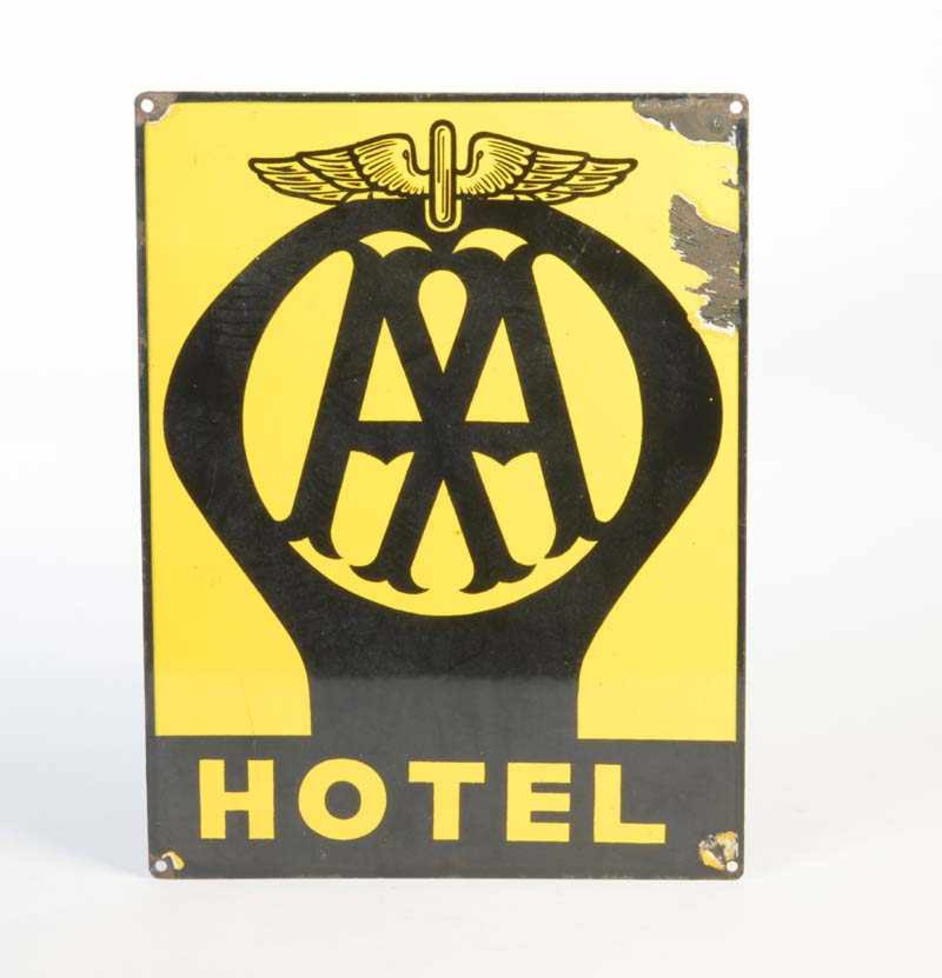 Emailleschild "AA Hotel", 30x40 cm, teilw. LM + Abplatzer rechts oben am Rand, Z 2Enamel Sign "AA