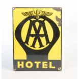 Emailleschild "AA Hotel", 30x40 cm, teilw. LM + Abplatzer rechts oben am Rand, Z 2Enamel Sign "AA