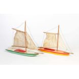 Hausser, 2 Segelboote aus Holz, Germany, 32 + 34 cm, Z 2Hausser, 2 Sailing Boats out of Wood,