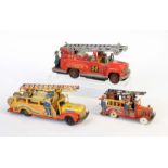 TN u.a., 3 Feuerwehrautos, 16-27 cm, Blech, LM, Z 2-/3-TN a.o., 3 Fire Engines, tin, paint d., C