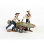 Zinnfigur Matrosen mit Torpedo, Germany VK, 8 cm, min. LM, Z 2+Pewter Figure Sailors with Torpedo,