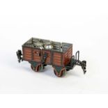 Märklin, Hochbordwagen 1889/0 uralt, Germany VK, 13 cm, Blech, LM, mit 4 Milchkannen, min.