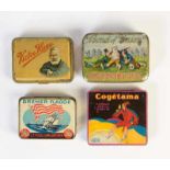 4 Zigarettendosen, 11-14 cm, Blech, teilw. min. LM, Z 1-24 Cigarette Tin Cans, part. min. paint